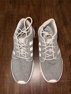 adidas Heather Gray Knit Sneakers with White Stripes